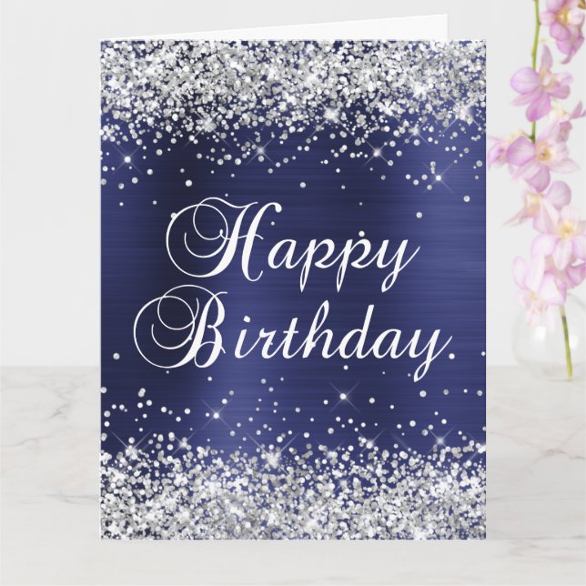 Silver Glitzer Navy Blue Big Happy Geburtstag Karte (Orchidee)