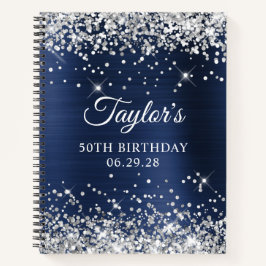 Silver Glitzer Navy Blue Foil 50th Birthday Guest Notizbuch