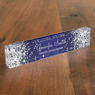 Silver Glitzer Navy Blue Gradient Namensplakette