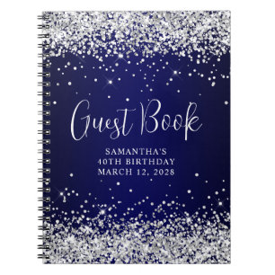 Silver Glitzer Navy Blue Ombre 40th Birthday Guest Notizblock