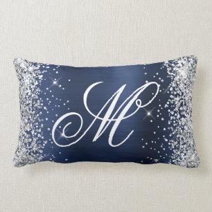 Silver Glitzer Navy Foil Extravagant Mit Monogramm Lendenkissen