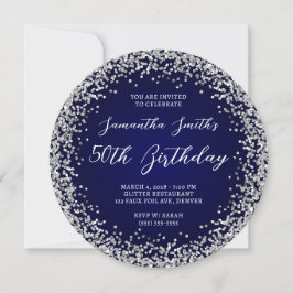 Silver Glitzer Navy Ombre 50. Geburtstag Einladung