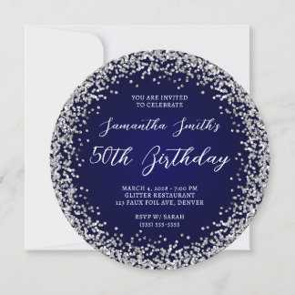 Silver Glitzer Navy Ombre 50. Geburtstag Einladung