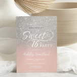 Silver Glitzer ombre blush pink Sweet 16 Einladung<br><div class="desc">Moderne,  hübsche Imitat silberne Glitzer Dusche ombre mit pastellrot rot rosa Farbe Block Sweet 16 Geburtstagsfeier Einladung mit eleganter Typografie mit rosa Ober-Muster. Perfekt für eine Prinzessin 16 . Geburtstag.</div>
