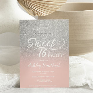 Silver Glitzer ombre blush pink Sweet 16 Einladung