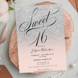 Silver Glitzer ombre chic skript pink Sweet 16 Einladung<br><div class="desc">Glam grau silber Glitzer ombre Glitzern Girly elegante Sweet 16 Geburtstagsparty ,  mit einem schicken eleganten Drehkalligraphiebürste . Foto hinzufügen</div>