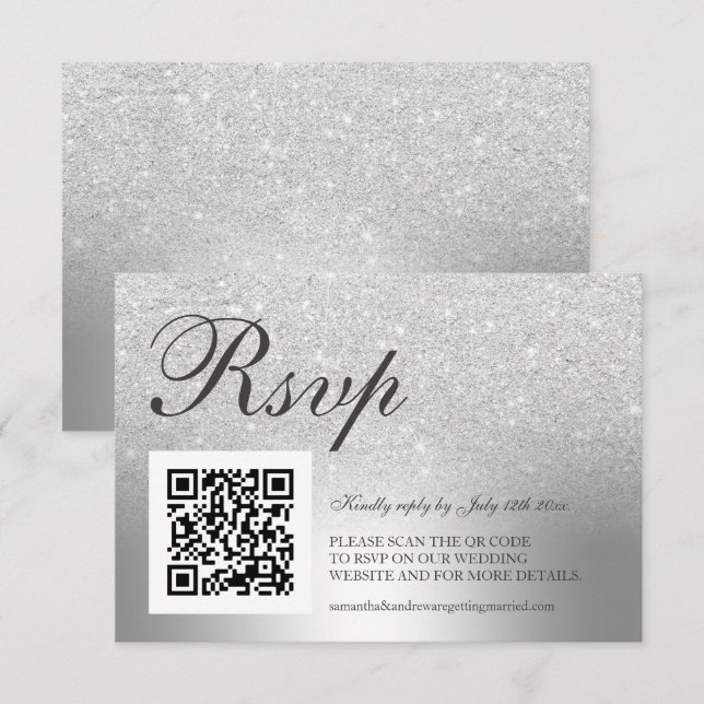 Silver Glitzer ombre Folie UAWG Qr Code Hochzeit RSVP Karte (Vorne/Hinten)