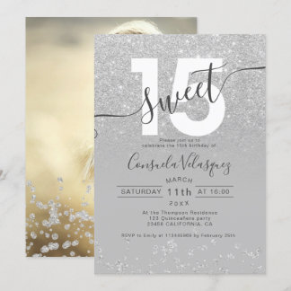 Silver Glitzer ombre grau Quinceanera Foto Einladung