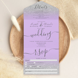 Silver Glitzer ombre lavender script All In One Einladung