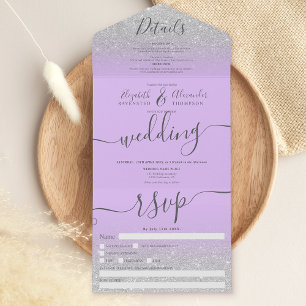 Silver Glitzer ombre lavender script All In One Einladung