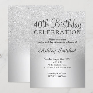Silver Glitzer ombre metallic 40. Geburtstag Einladung