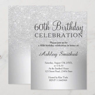 Silver Glitzer ombre metallic 60. Geburtstag Einladung