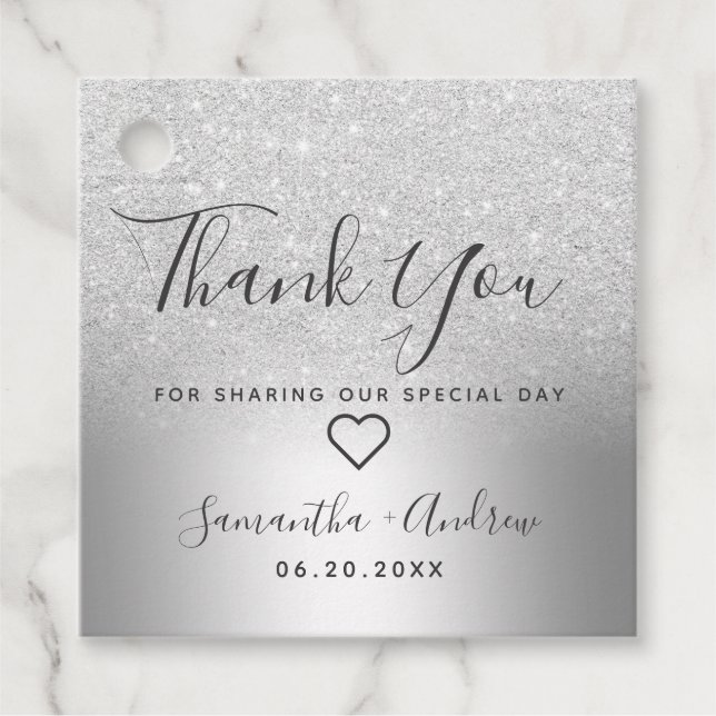 Silver Glitzer ombre metallic danke Ihnen Hochzeit Geschenkanhänger (Vorderseite)