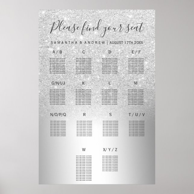 Silver Glitzer ombre Metallic Seekarte Poster (Vorne)