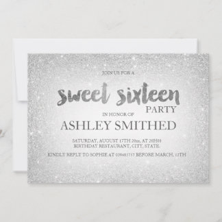 Silver Glitzer ombre Moderner Sweet 16 Einladung