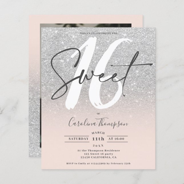 SIlver Glitzer ombre rosa Foto Budget Sweet 16 (Vorne/Hinten)