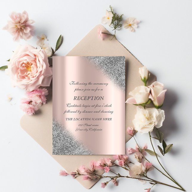 Silver Glitzer Ombre Rose Gold Hochzeitsempfang Einladung (Von Creator hochgeladen)