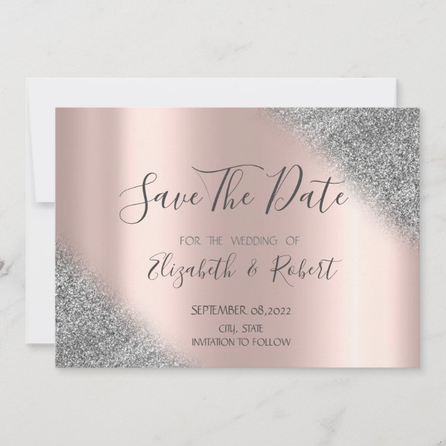 Silver Glitzer Ombre Rose Gold Save the Date (Vorderseite)