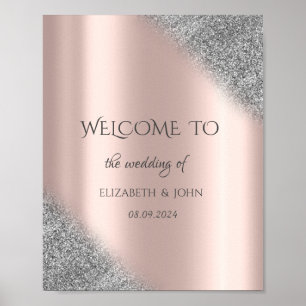 Silver Glitzer Ombre Rose Gold Wedding Poster
