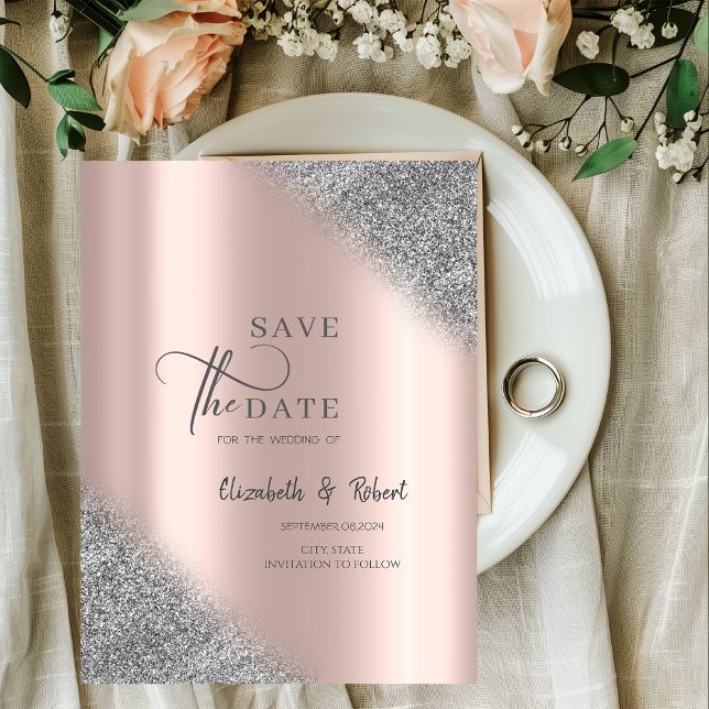 Silver Glitzer Ombre Rose GoldSpeichern Sie das Da Save The Date (Von Creator hochgeladen)