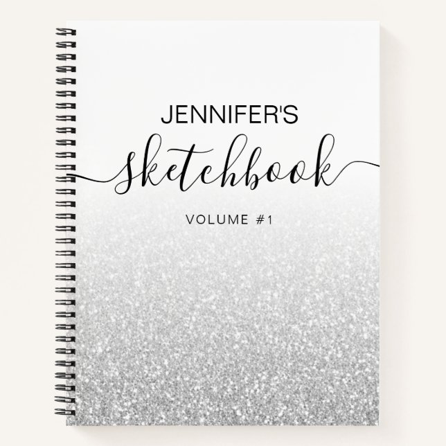 Silver Glitzer Ombre Sketchbook Name Notizbuch (Vorderseite)