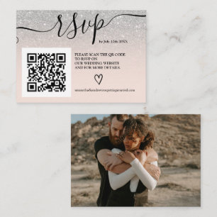 Silver Glitzer ombre wedung rsvp Qr code Foto Begleitkarte