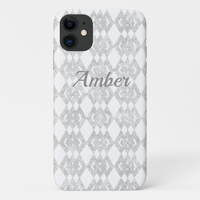 Silver Glitzer Overlap Diamond Muster personalisie Case-Mate iPhone Hülle (Rückseite)