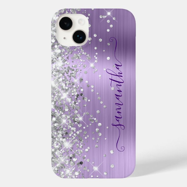 Silver Glitzer Pale Lavender Glam Girly Signature Case-Mate iPhone Hülle (Rückseite)