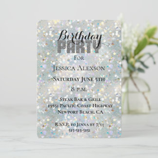 Silver Glitzer Party Blue White Bokeh Geburtstag Einladung