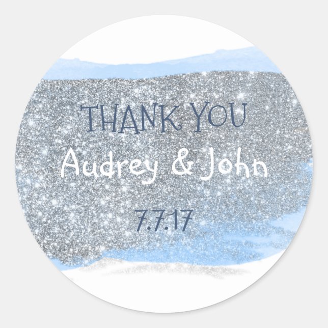 Silver Glitzer Pastel Blue Painting Vielen Dank Runder Aufkleber (Vorderseite)