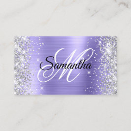 Silver Glitzer Periwinkle Foil Extravagant Monogra Visitenkarte