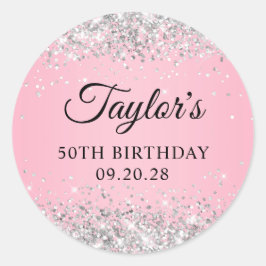 Silver Glitzer Pink 50. Geburtstag Runder Aufkleber