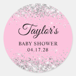 Silver Glitzer Pink Baby Dusche Runder Aufkleber