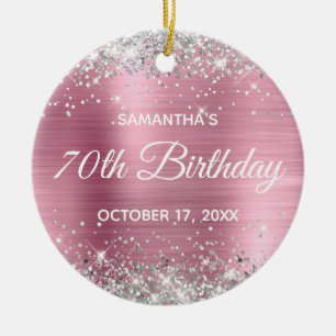 Silver Glitzer Pink Foil 70. Geburtstag Keramik Ornament