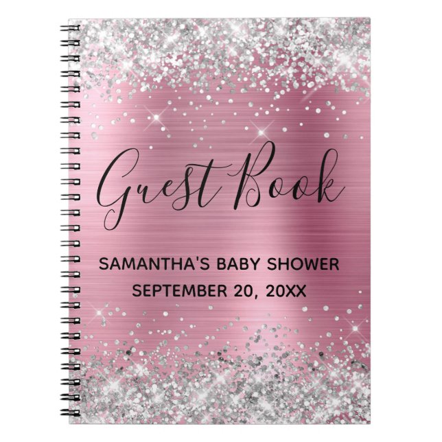 Silver Glitzer Pink Foil Baby Showbook Notizblock (Vorderseite)