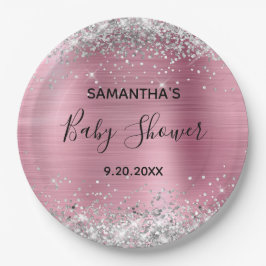 Silver Glitzer Pink Foil Babydusche Pappteller