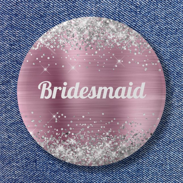 Silver Glitzer Pink Foil Bridesmaid Button (Silver Glitter Pink Foil Bridesmaid Button)