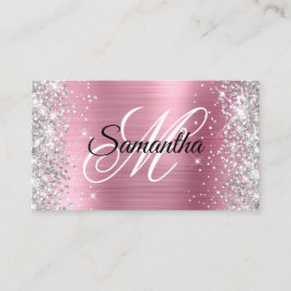 Silver Glitzer Pink Foil Extravagant Monogramm Visitenkarte