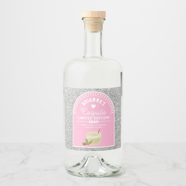 Silver Glitzer Pink Girl Coquito Flasche Etikett S (Vorderseite)