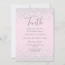 Silver Glitzer Pink Girls 10. Geburtstagsparty Einladung