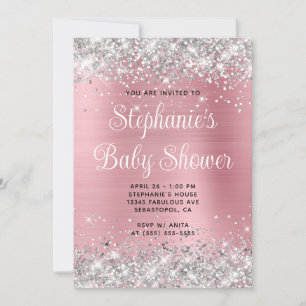 Silver Glitzer Pink Online Registry Baby Dusche Einladung