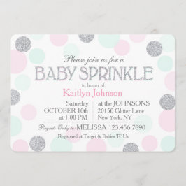 Silver Glitzer Pink Seafoam Dots Baby Sprinkle Einladung