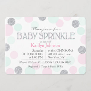 Silver Glitzer Pink Seafoam Dots Baby Sprinkle Einladung