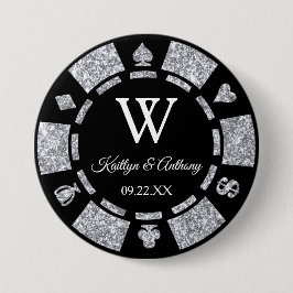 Silver Glitzer Poker Chip Casino Gastgeschenk Hoch Button