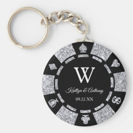 Silver Glitzer Poker Chip Casino Gastgeschenk Hoch Schlüsselanhänger