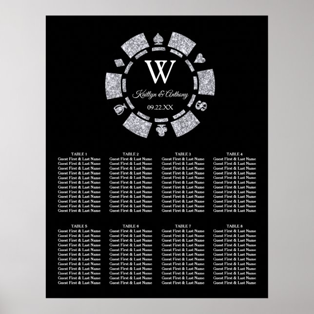 Silver Glitzer Poker Chip Casino Hochzeit Poster (Vorne)