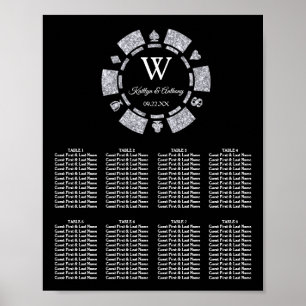 Silver Glitzer Poker Chip Casino Hochzeit Poster