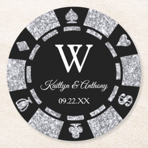 Silver Glitzer Poker Chip Casino Hochzeit Runder Pappuntersetzer