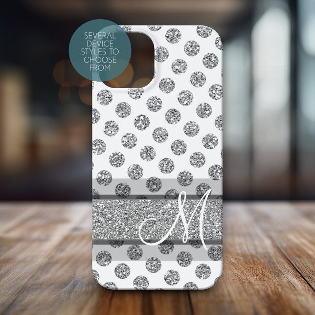 Silver Glitzer Polka Dot Muster mit Monogramm Case-Mate iPhone Hülle (Personalized Phone Case with Monogram)