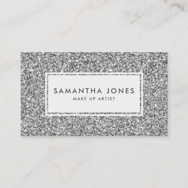 Silver Glitzer Print Feminine Business Cards Visitenkarte (Vorderseite)